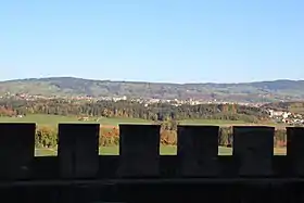 Blick auf Bulle vom Schloss Gruyères aus
