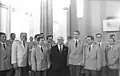 Absolventenempfang Jg. 1981 beim Staatsrat, E. Honecker (M.), MfNV H. Hoffmann (3.v.l.)