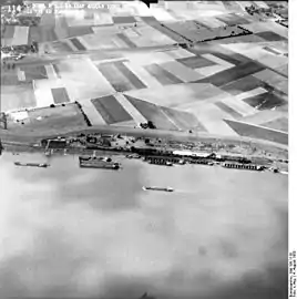 Luftaufnahme der Alliierten während einer Rheinbefliegung 1953