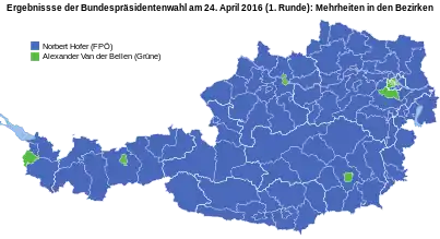Grafische Aufbereitung der Mehrheitsverteilung auf Ebene der politischen Bezirke