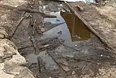 Bei der Grabung freigelegte Holzstrukturen, 2019