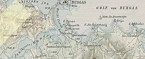 Der Mandra-See, Burgas und die Region südlich davon im Jahr 1903