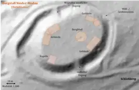 Relief vom Burgstall mit Bauten nach Wagner und Krahe