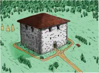 Bacharnsdorf (Wachau): Rekonstruktionsversuch des Burgus (Stand 1985), Ansicht von Nord-Ost