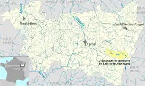 Lage des Kommunalverbandes Gérardmer-Monts et Vallées im Département Vosges