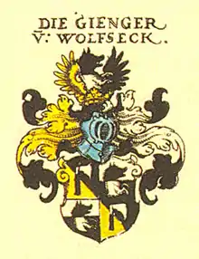 Wappen der Gienger von Wolfsegg (Abbildung seitenverkehrt)