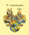 Wappen der tirolischen Katzelohr von Fragsburg (Wappenvereinigung mit Proy 1583), Rückschild bei der Wappenvereinigung mit Klebelsberg 1631