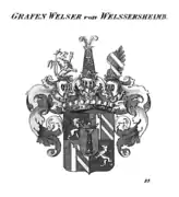 Gemehrtes Wappen der Grafen Welser von Welsserheim, nach  Tyroff