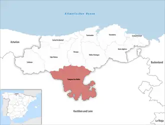 Die Lage der Comarca Campoo-Los Valles in der autonomen Gemeinschaft Kantabrien