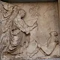 Reliefs der Sockelzone, Szenen aus dem Buch Genesis, links.  Erschaffung Adams.