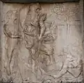 Reliefs der Sockelzone, Szenen aus dem Buch Genesis, links. Das Schicksal auf der Erde.