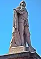 Figur von Kurfürst Carl Theodor auf der Alten Brücke Heidelberg, mit deutlich erkennbarer Signatur Lincks, am Sockel