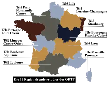 Karte regionaler Stationen des ORTF