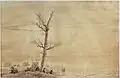 Caspar David Friedrich: Sommerlandschaft mit abgestorbener Eiche, 1805, 16 × 24,5 cm