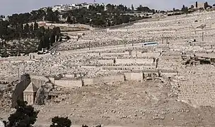Teilansicht des Jüdischen Friedhofs mit dem Grab des Zacharias (vorne links)