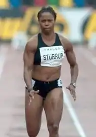 Chandra Sturrup, über 100 Meter auf Rang sieben – im Halbfinale Sechste in 22,75 s und damit nicht im Endlauf