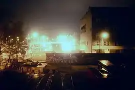 Nachtbeleuchtung von Mauer und Grenzübergangsstelle Friedrichstraße, 1988