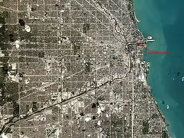 Position der Brücke in Chicago(Satellitenaufnahme von 2016)