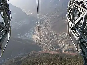 Blick über das Valmalenco auf Chiesa von der Bergstation der Seilbahn