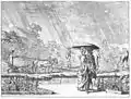 Regenschirm im Rokoko, Kupferstich von Daniel Chodowiecki, 1774