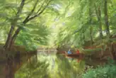 Bootsfahrt auf einem Fluss im Buchenwald (1891)