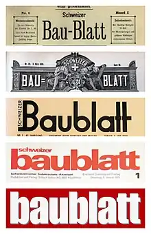 Die Baublatt-Logos im Laufe der Zeit, von 1889 bis 2002.