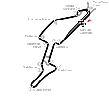 Grand-Prix-Strecke, mit neuer Formel-1-Schikane ab 1997