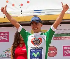 Jaime Castañeda als Sieger derersten Etappe des Clásico RCN 2016