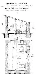 Entwurfszeichnung der Sonklarhütte von Johann Stüdl