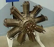Flugzeugmotor  Clerget 9B. Dieser Neunzylinder-Umlaufmotor wurde u. a. bei Ruston, Proctor and Company in Lizenz gefertigt.