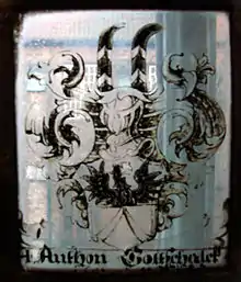 Wappenscheibe des H[errn] Anthon Gottschalck [von Wickede] (* 1657; † 1704), heute im St.-Annen-Museum, Lübeck