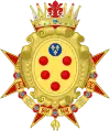Das Wappen der Medici als Großherzöge der Toskana und Großmeister des St.-Stephans-Ordens, aufgelegt auf dem Ordenskreuz