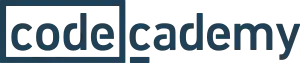 Das Wort codeacademy in dunkelblauen Kleinbuchstaben. Der Teil „code“ ist umrahmt, während das zweite c unterstrichen ist.
