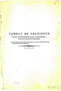 „Combat de Gruningen“, Titelblatt eines vierseitigen Drucks, 1762, 24,5 × 36,5 cm