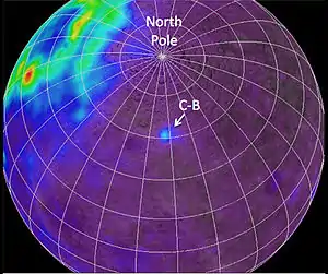Position der Compton-Belkovich-Thoriumanomalie auf dem Mond.