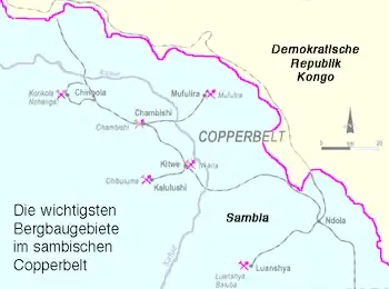 Die wichtigsten Bergbaugebiete im sambischen Copperbelt