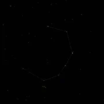 Aufnahme des Sternbilds Corona Borealis mit Sternbildlinien und der Lage des Sterns T Coronae Borealis.