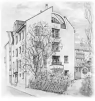 Kohleskizze des Corpshauses in der Werderstrasse 81