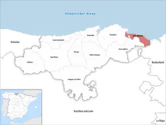 Die Lage der Comarca Costa Oriental in der autonomen Gemeinschaft Kantabrien