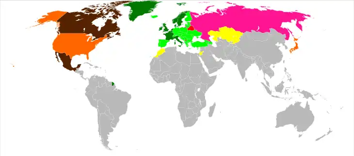 Weltkarte mit den Mitgliedsstaaten des Europarates