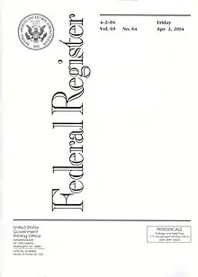 Titelblatt des Federal Register vom 2. April 2004