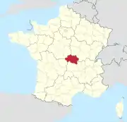 Lage des Departements Allier in Frankreich