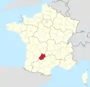 Lage des Departements Lot in Frankreich