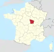 Lage des Departements Nièvre in Frankreich