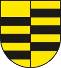 Gespalten in Gold drei rechts nach unten gebrochene schwarze Balken