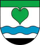 In einem grünen Lindenblatt ausgezogenes Schildhaupt im Wappen von Amt Elsterland