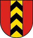 In Rot ein goldener Pfahl mit schwarzen Sparren