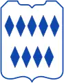 In Silber (Weiß) neun 5:4 balkenweise gestellte und auf der Spitze stehende blaue Rauten (Borghorst in Westfalen)