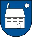 BusenweilerIn Blau ein silbernes (weißes) Haus mit Glockentürmchen, oben links ein sechsstrahliger silberner (weißer) Stern