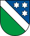 FürnsalGeteiltes Schild, oben in blau mit drei silbernen (weißen) Sternen, diagonaler silberner (weißer) Streifen und unten grün